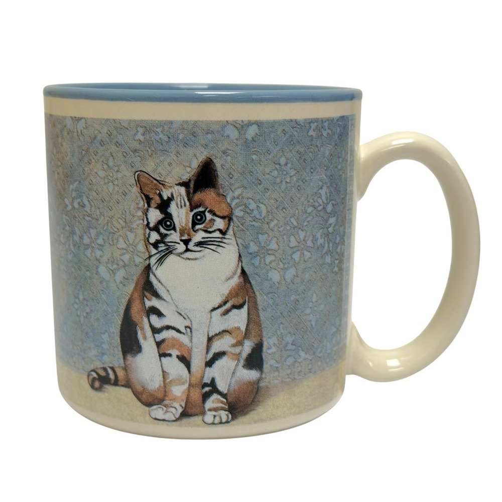 Vintage 1991 Potpourri Press Calico Cats Kitten Ceramic Mug Made In Korea 3.625" - Picture 1 of 8